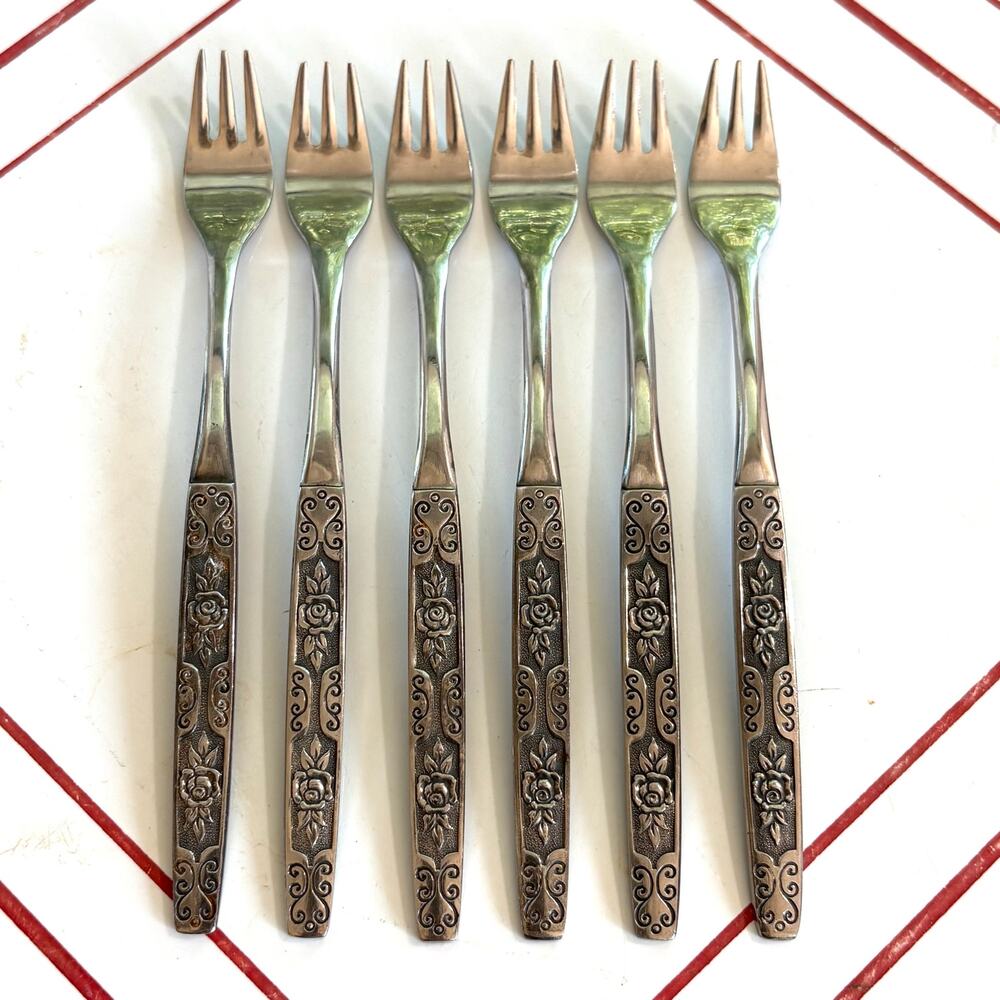 Vintage Northland Japan Rose Cocktail Seafood Forks Set of 6